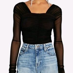 A.L.C. Womens Black V-Neck Mesh Long Sheer Sleeve Elegant Size M